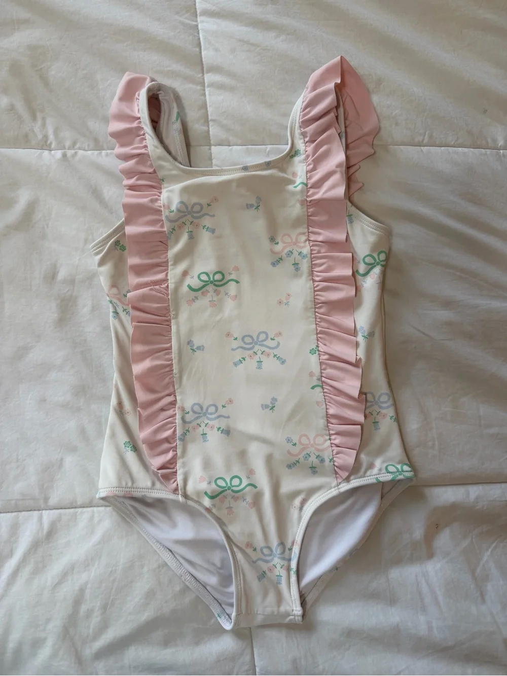 The Beaufort Bonnet Company Kids One-Piece Swimsuit in Cream and Pink